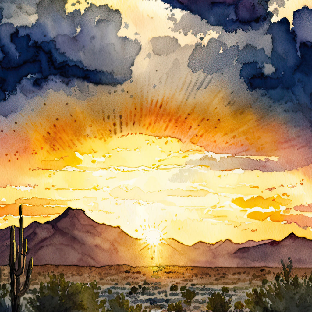 Desert Sunset Print Colorful Watercolor Wall Art Southwest Landscape Gift Saguaro Cactus Beautiful Nature Home Decor