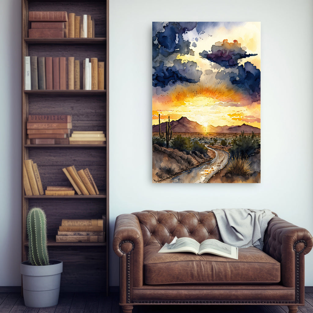 Desert Sunset Print Colorful Watercolor Wall Art Southwest Landscape Gift Saguaro Cactus Beautiful Nature Home Decor