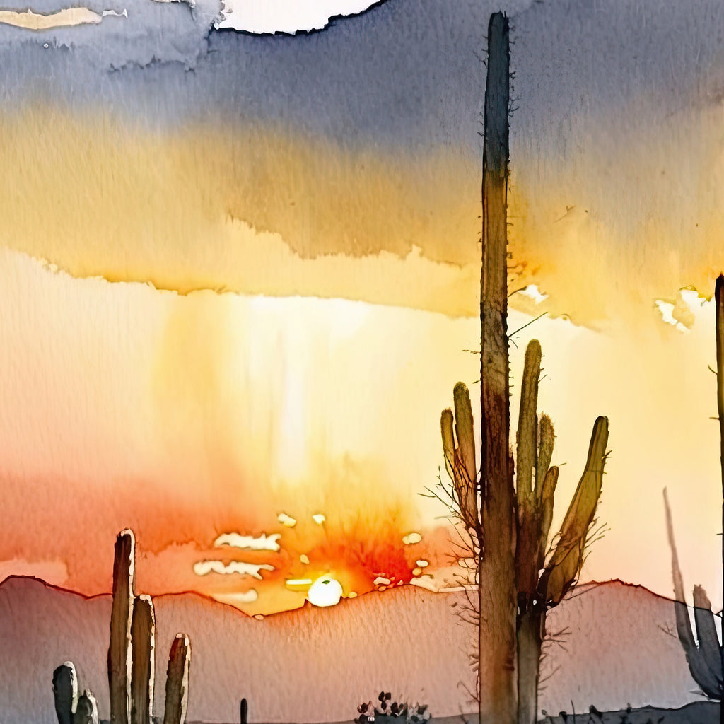 Desert Sunset Print Colorful Watercolor Wall Art Southwest Landscape Gift Saguaro Cactus Beautiful Nature Home Decor