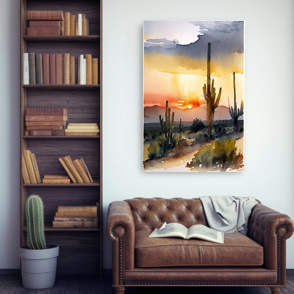 Desert Sunset Print Colorful Watercolor Wall Art Southwest Landscape Gift Saguaro Cactus Beautiful Nature Home Decor