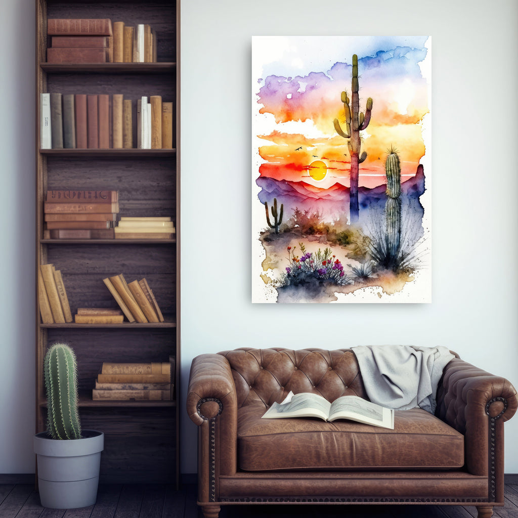 Desert Sunset Print Colorful Watercolor Wall Art Southwest Landscape Gift Saguaro Cactus Beautiful Nature Home Decor