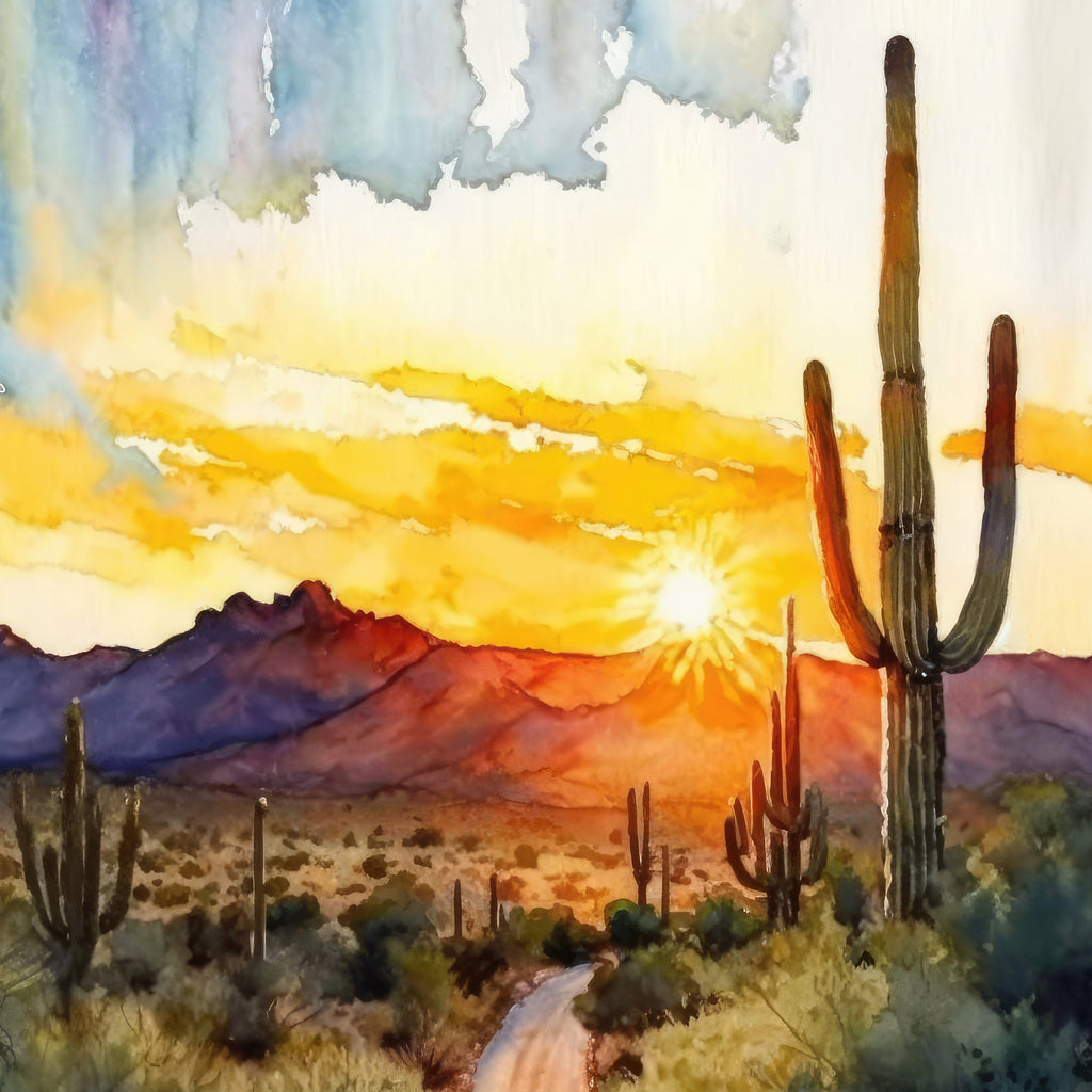 Desert Sunset Print Colorful Watercolor Wall Art Southwest Landscape Gift Saguaro Cactus Beautiful Nature Home Decor