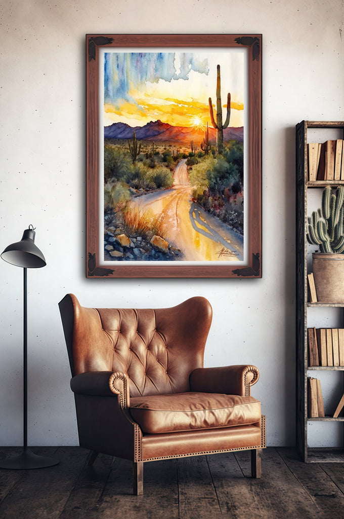 Desert Sunset Print Colorful Watercolor Wall Art Southwest Landscape Gift Saguaro Cactus Beautiful Nature Home Decor