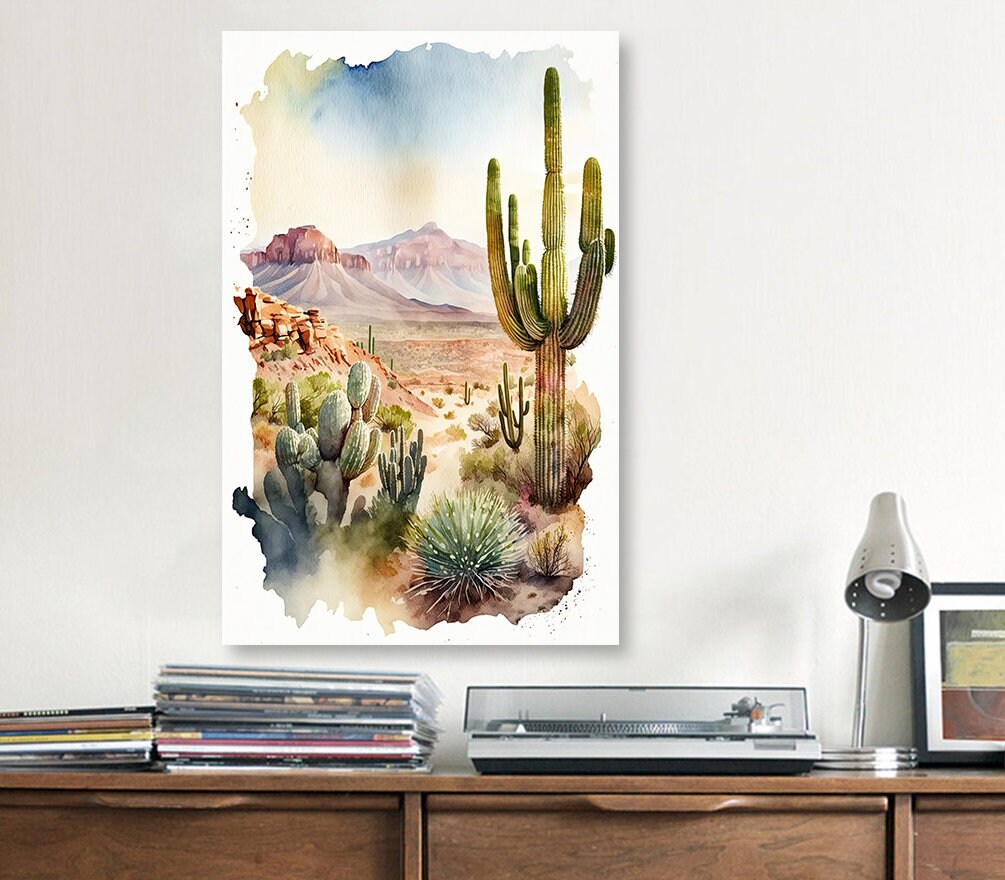 Desert Landscape Print Colorful Watercolor Wall Art Southwest Gift Saguaro Cactus Beautiful Nature Home Decor