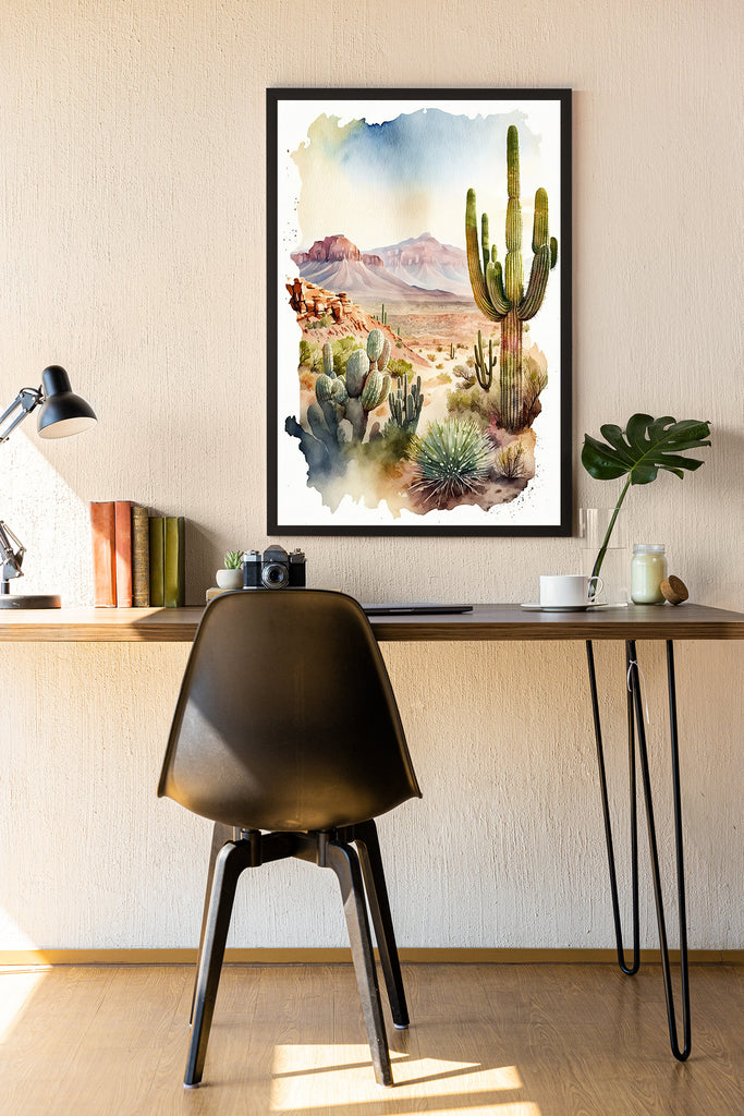 Desert Landscape Print Colorful Watercolor Wall Art Southwest Gift Saguaro Cactus Beautiful Nature Home Decor