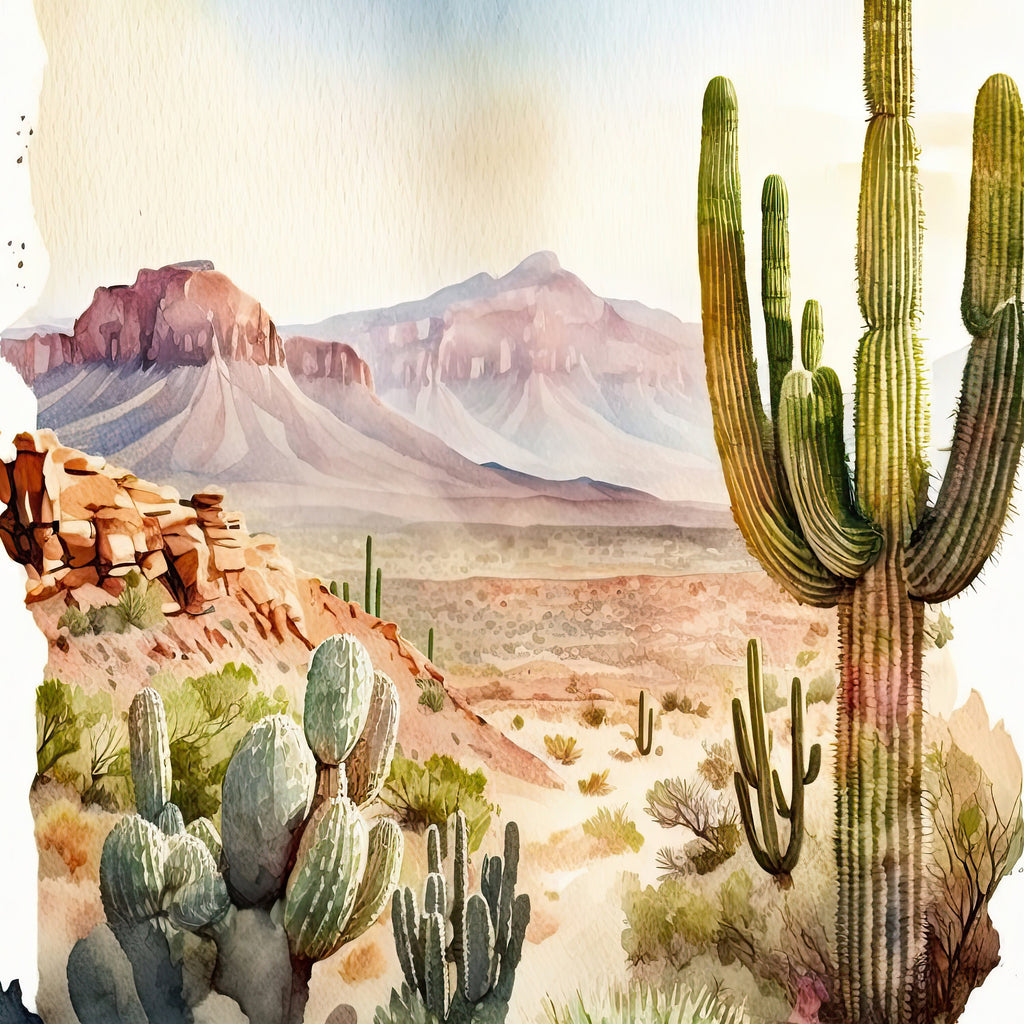 Desert Landscape Print Colorful Watercolor Wall Art Southwest Gift Saguaro Cactus Beautiful Nature Home Decor