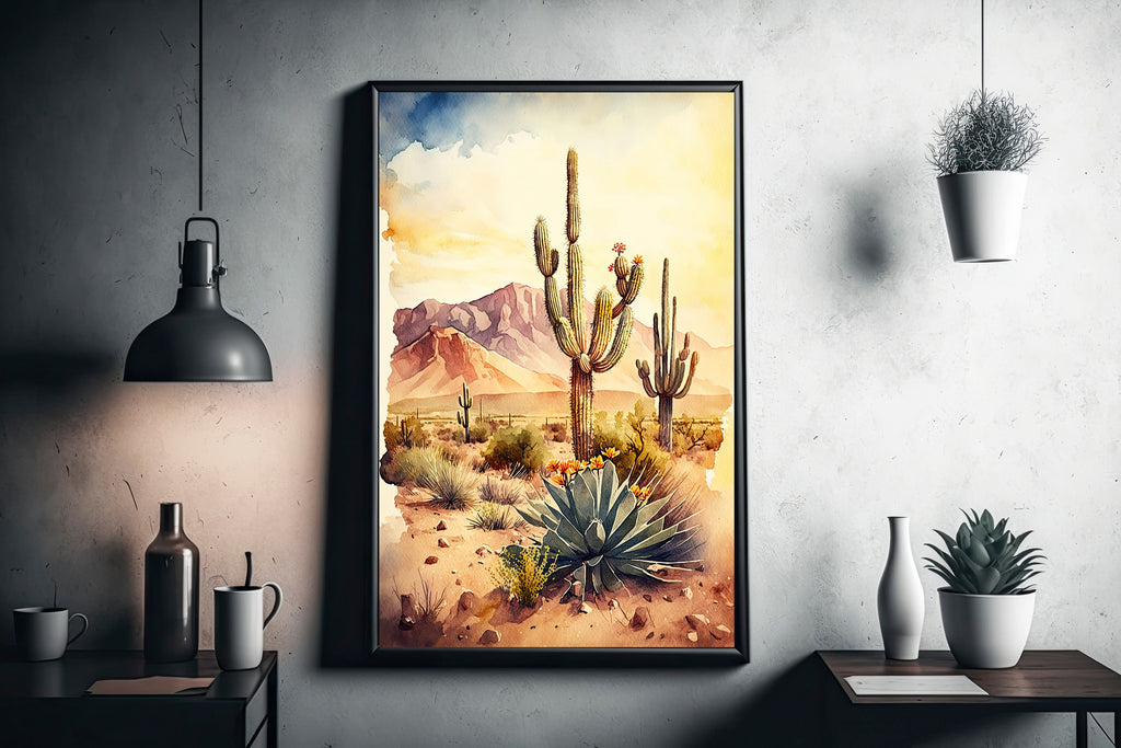 Desert Landscape Print Colorful Watercolor Wall Art Southwest Gift Saguaro Cactus Beautiful Nature Home Decor