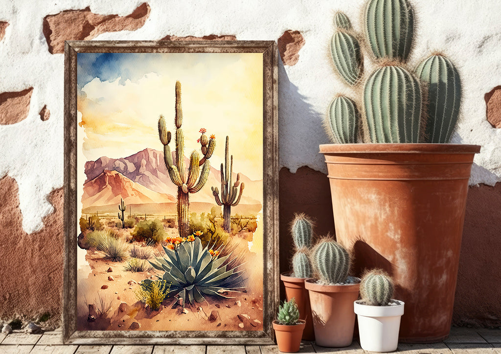 Desert Landscape Print Colorful Watercolor Wall Art Southwest Gift Saguaro Cactus Beautiful Nature Home Decor