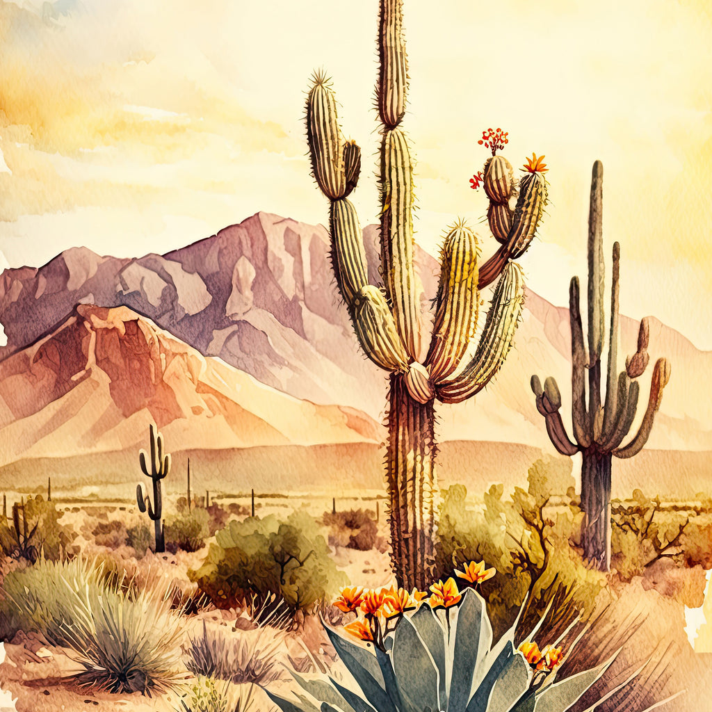 Desert Landscape Print Colorful Watercolor Wall Art Southwest Gift Saguaro Cactus Beautiful Nature Home Decor