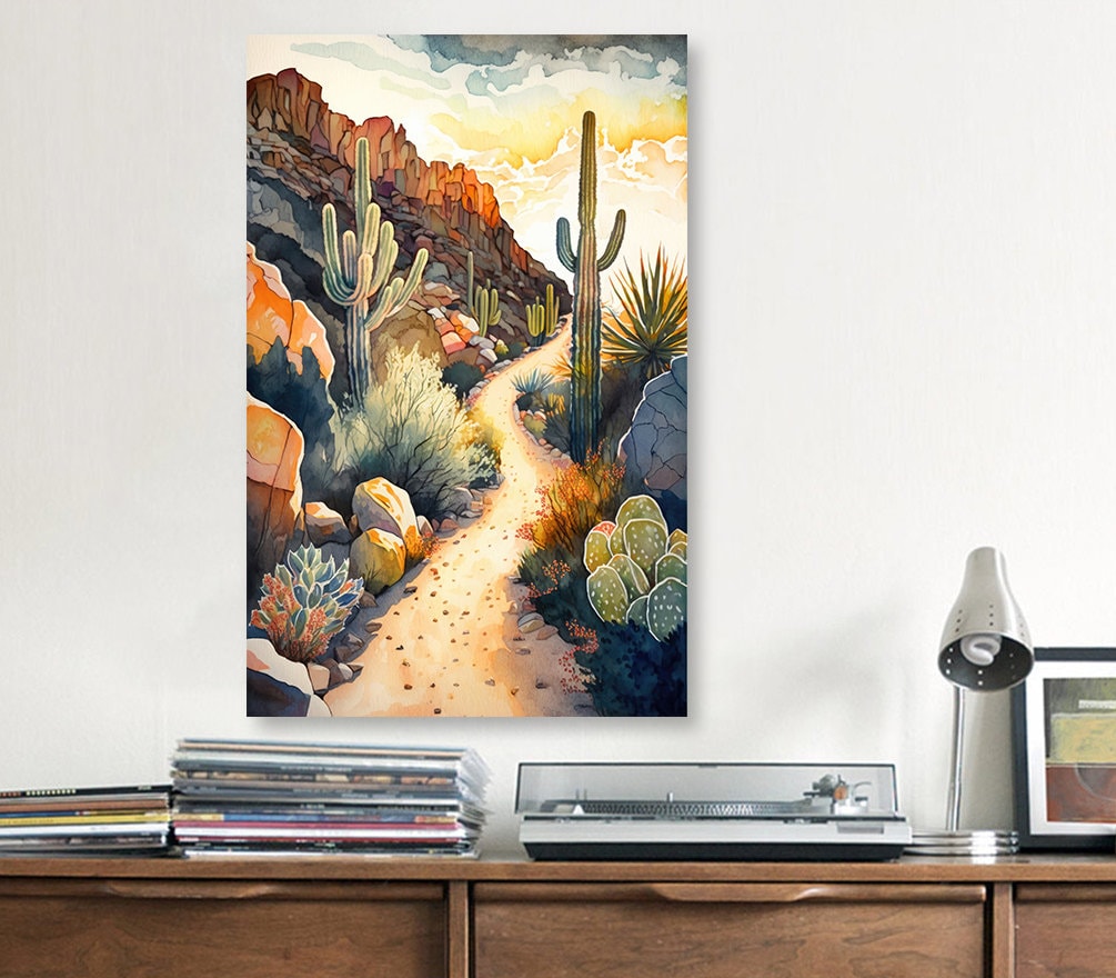 Desert Sunset Print Colorful Watercolor Wall Art Southwest Landscape Gift Saguaro Cactus Beautiful Nature Home Decor