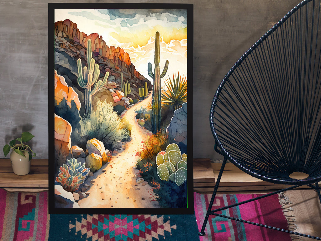 Desert Sunset Print Colorful Watercolor Wall Art Southwest Landscape Gift Saguaro Cactus Beautiful Nature Home Decor