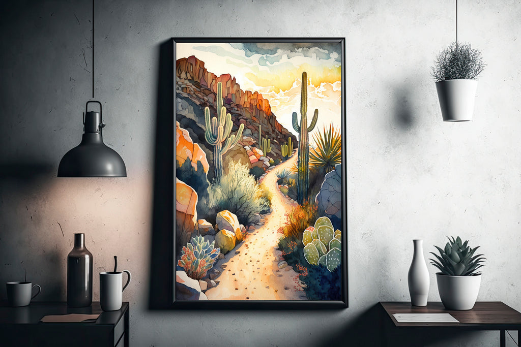 Desert Sunset Print Colorful Watercolor Wall Art Southwest Landscape Gift Saguaro Cactus Beautiful Nature Home Decor