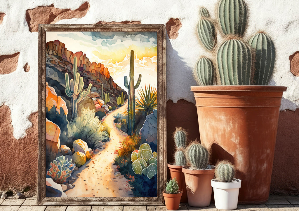 Desert Sunset Print Colorful Watercolor Wall Art Southwest Landscape Gift Saguaro Cactus Beautiful Nature Home Decor