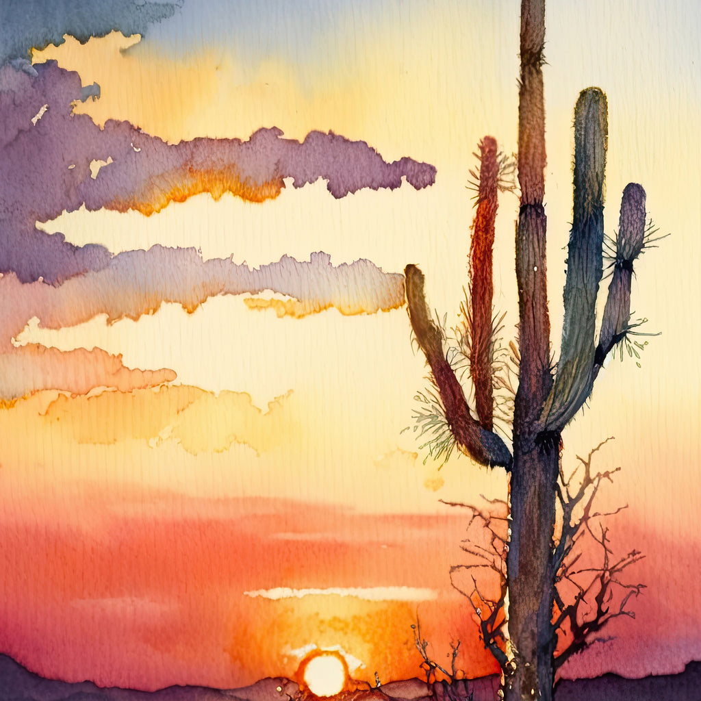 Desert Sunset Print Colorful Watercolor Wall Art Southwest Landscape Gift Saguaro Cactus Beautiful Nature Home Decor