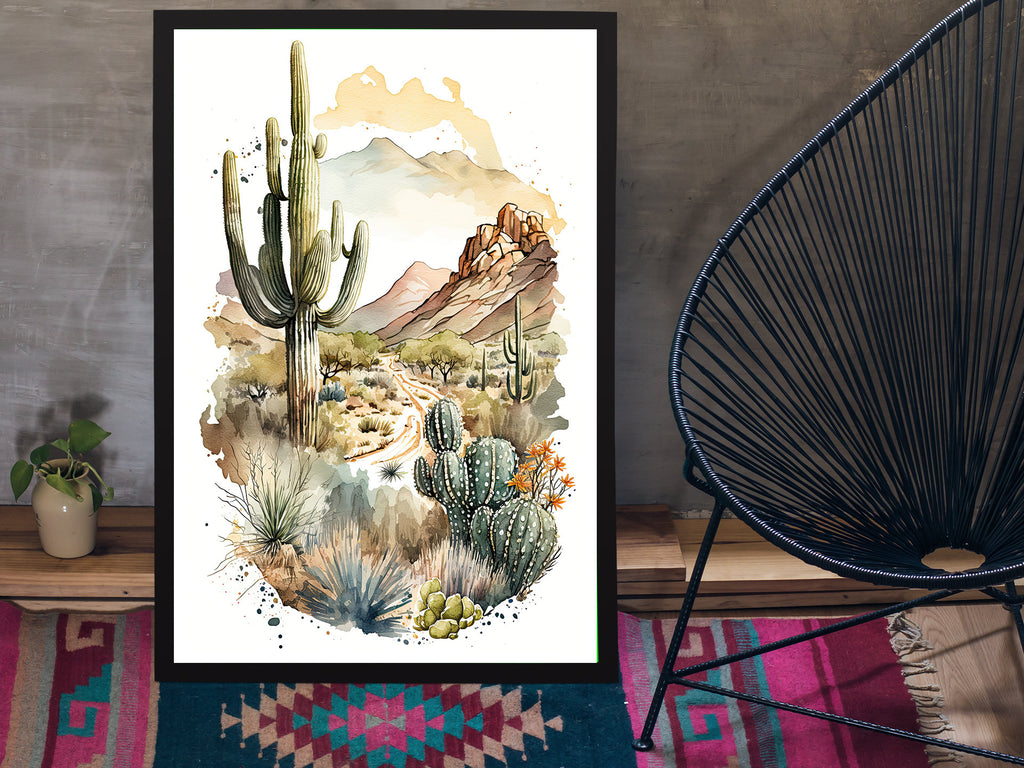 Desert Landscape Print Colorful Watercolor Wall Art Southwest Gift Saguaro Cactus Beautiful Nature Home Decor