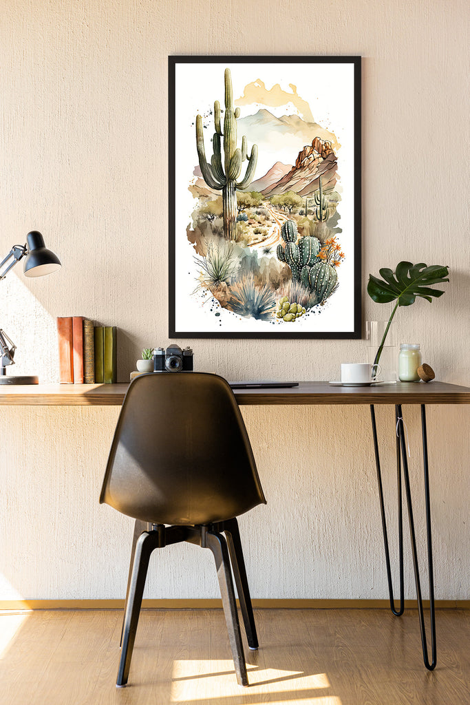 Desert Landscape Print Colorful Watercolor Wall Art Southwest Gift Saguaro Cactus Beautiful Nature Home Decor