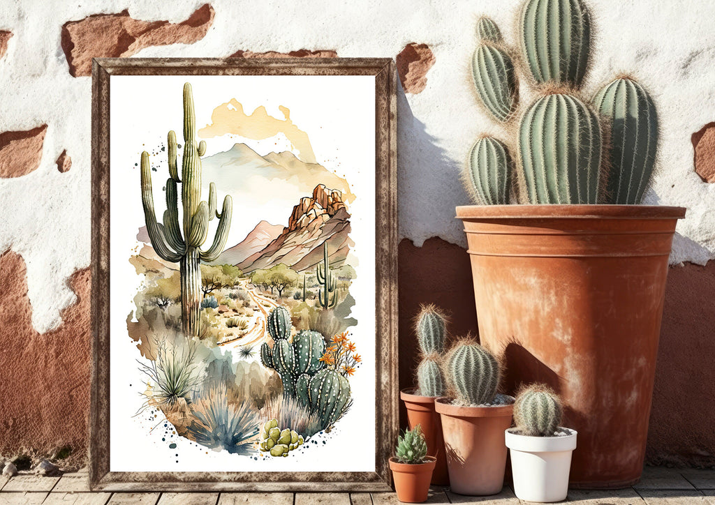 Desert Landscape Print Colorful Watercolor Wall Art Southwest Gift Saguaro Cactus Beautiful Nature Home Decor