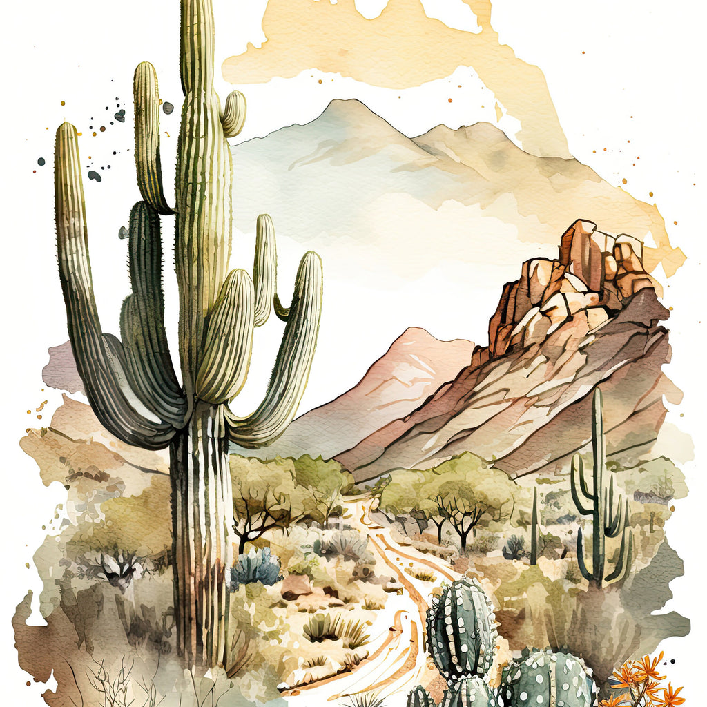 Desert Landscape Print Colorful Watercolor Wall Art Southwest Gift Saguaro Cactus Beautiful Nature Home Decor