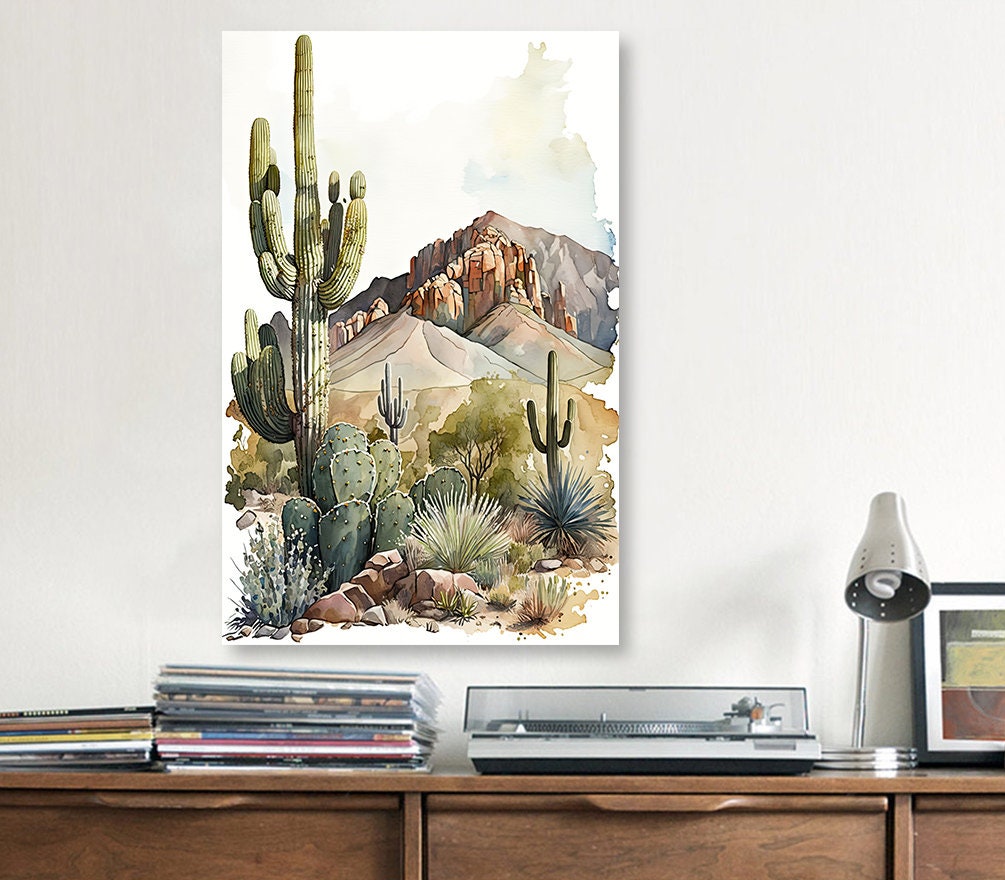 Desert Landscape Print Colorful Watercolor Wall Art Southwest Gift Saguaro Cactus Beautiful Nature Home Decor