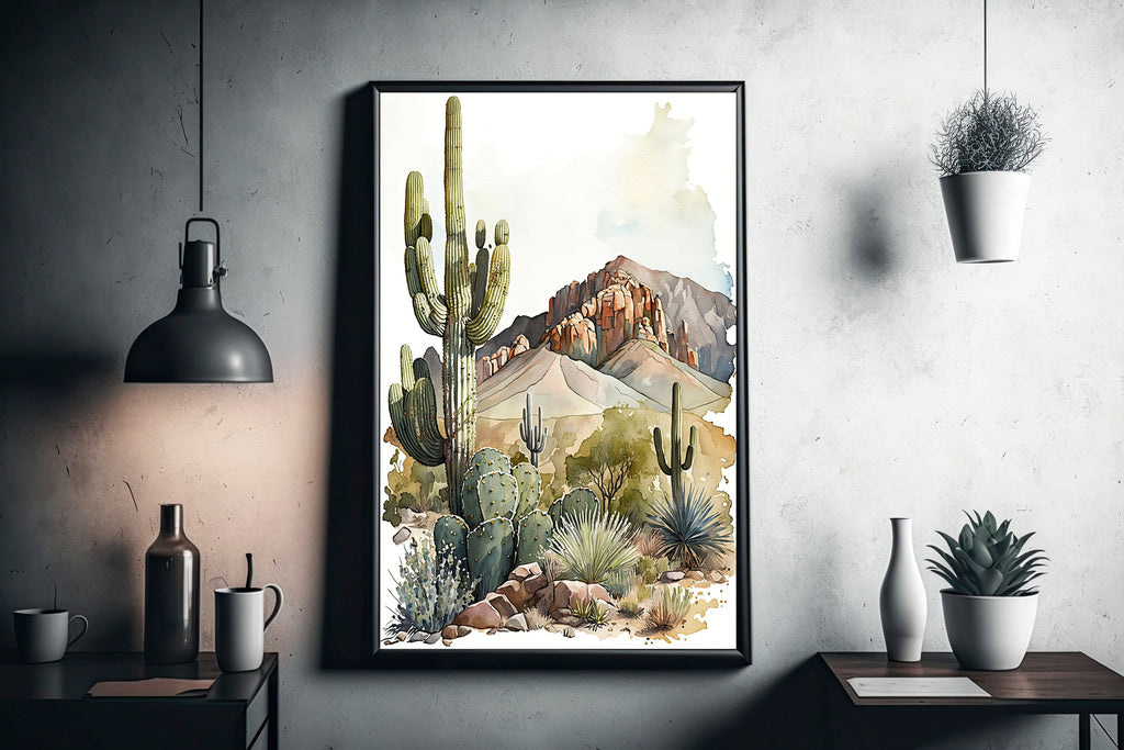 Desert Landscape Print Colorful Watercolor Wall Art Southwest Gift Saguaro Cactus Beautiful Nature Home Decor