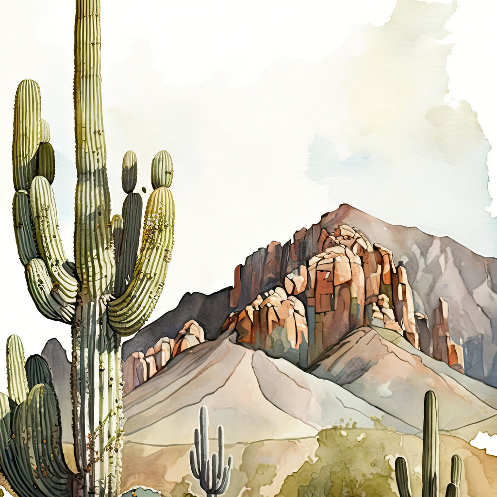 Desert Landscape Print Colorful Watercolor Wall Art Southwest Gift Saguaro Cactus Beautiful Nature Home Decor