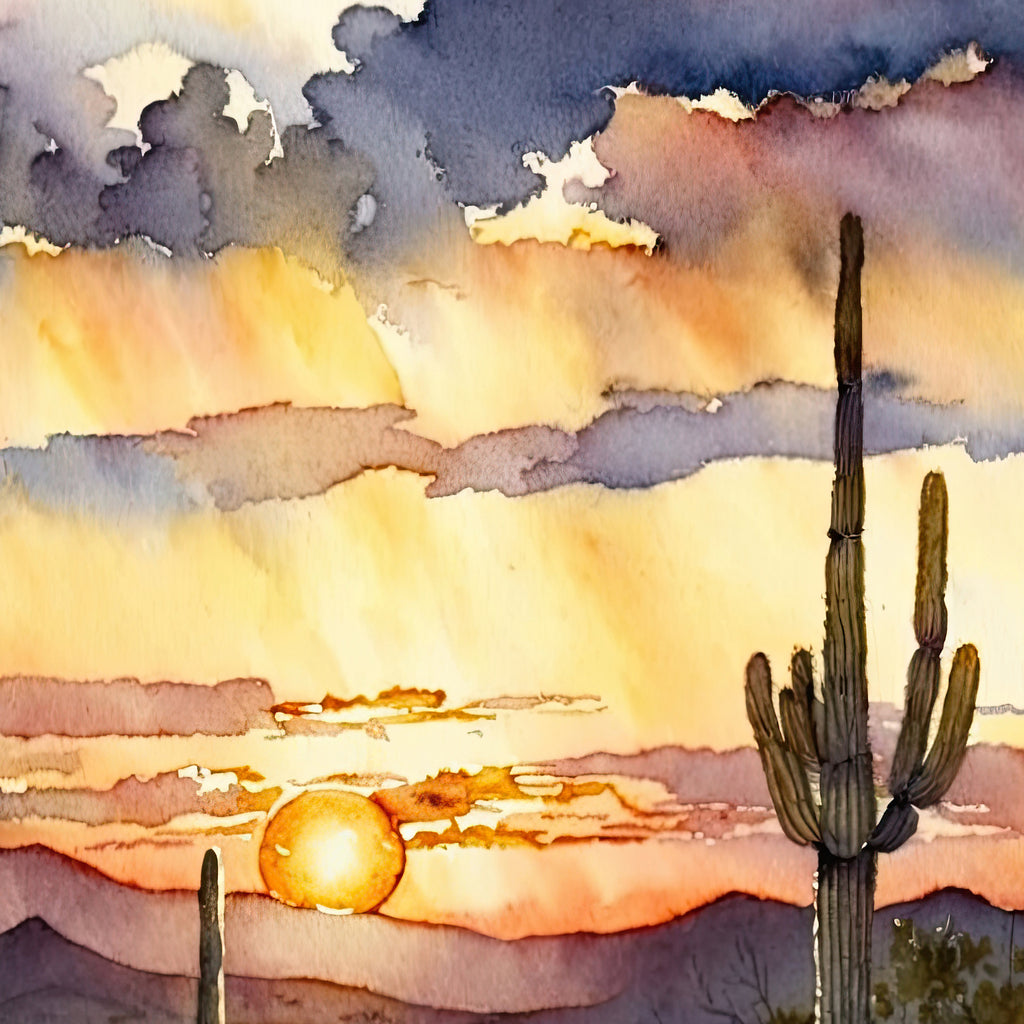 Desert Sunset Print Colorful Watercolor Wall Art Southwest Landscape Gift Saguaro Cactus Beautiful Nature Home Decor