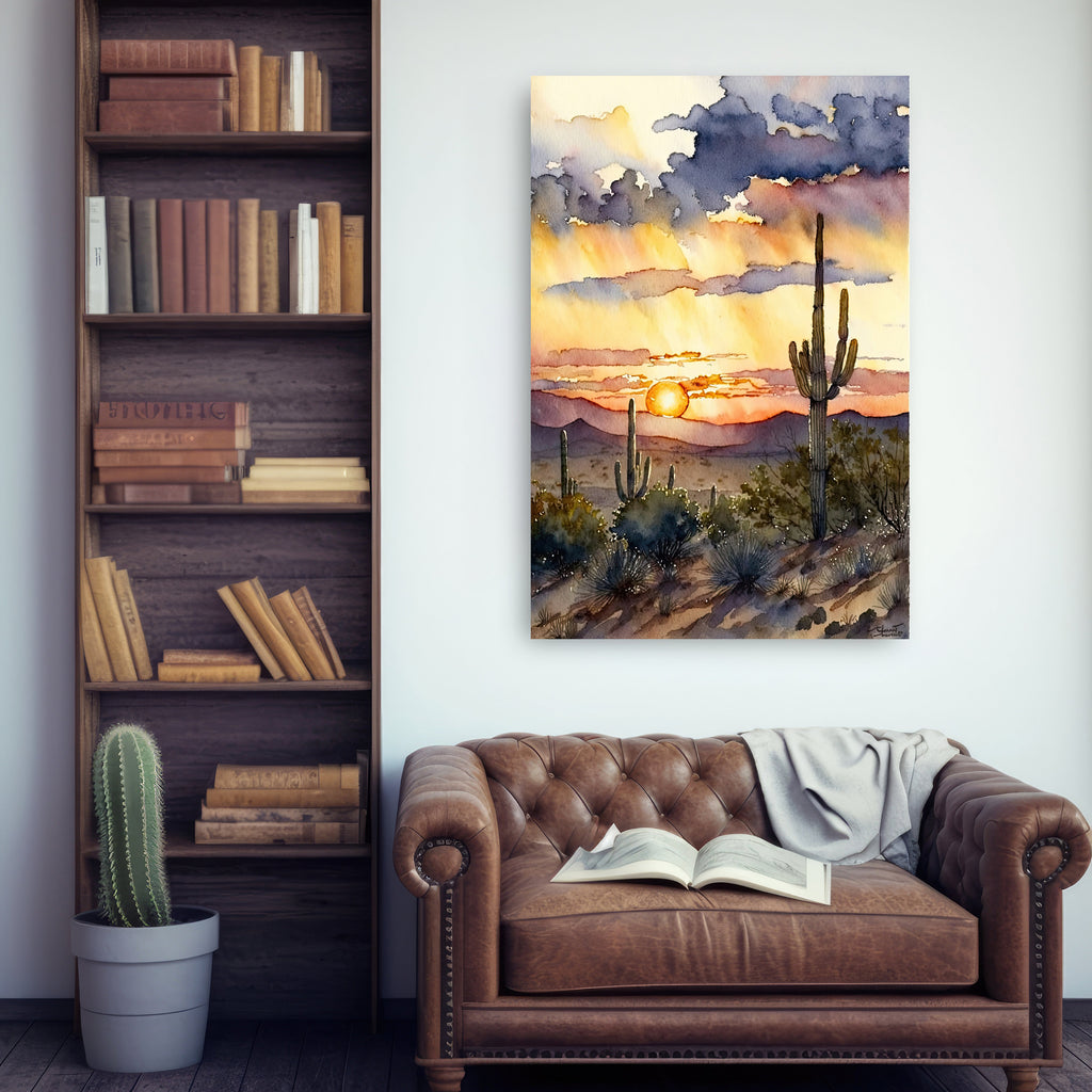 Desert Sunset Print Colorful Watercolor Wall Art Southwest Landscape Gift Saguaro Cactus Beautiful Nature Home Decor