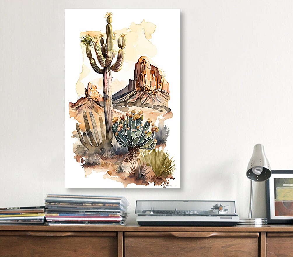 Desert Landscape Print Colorful Watercolor Wall Art Southwest Gift Saguaro Cactus Beautiful Nature Home Decor