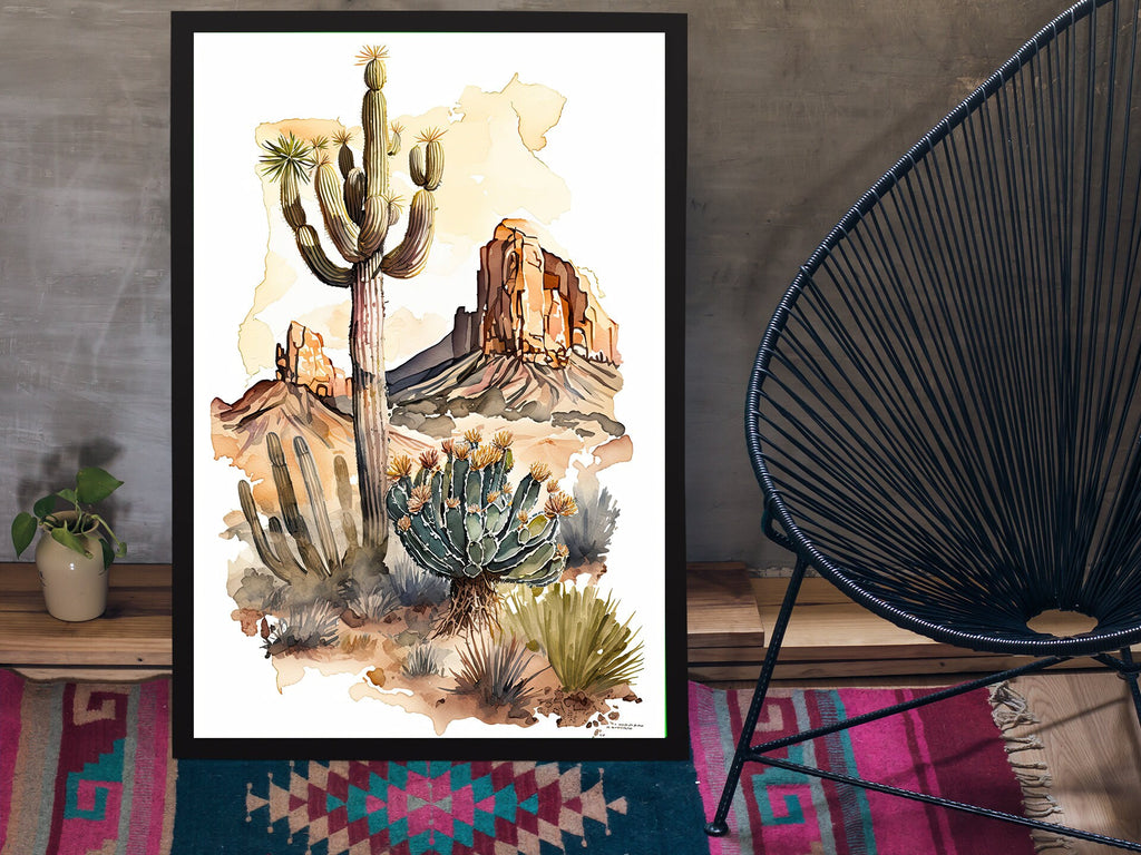 Desert Landscape Print Colorful Watercolor Wall Art Southwest Gift Saguaro Cactus Beautiful Nature Home Decor