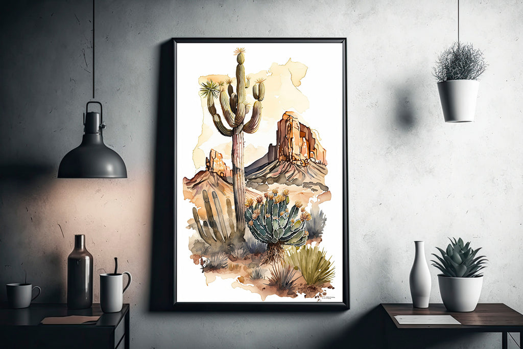 Desert Landscape Print Colorful Watercolor Wall Art Southwest Gift Saguaro Cactus Beautiful Nature Home Decor