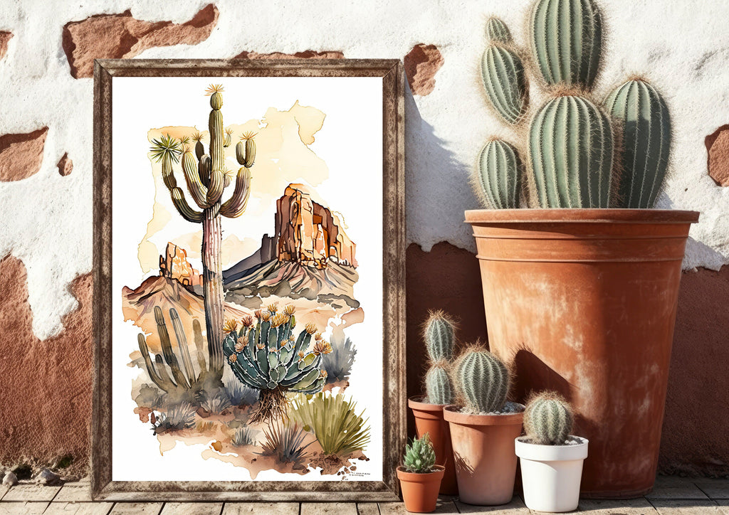 Desert Landscape Print Colorful Watercolor Wall Art Southwest Gift Saguaro Cactus Beautiful Nature Home Decor