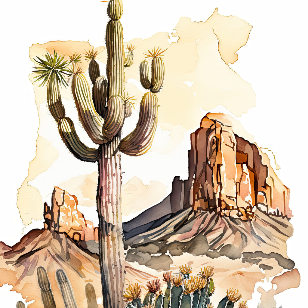 Desert Landscape Print Colorful Watercolor Wall Art Southwest Gift Saguaro Cactus Beautiful Nature Home Decor