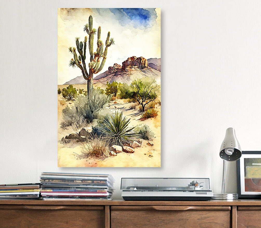 Desert Landscape Print Colorful Watercolor Wall Art Southwest Gift Saguaro Cactus Beautiful Nature Home Decor