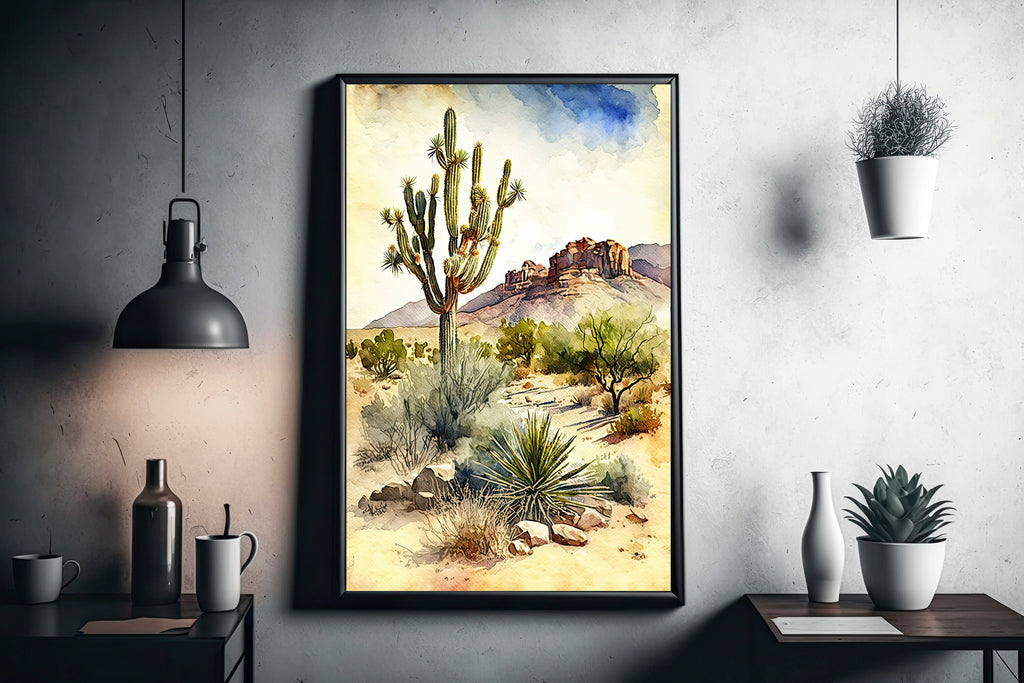 Desert Landscape Print Colorful Watercolor Wall Art Southwest Gift Saguaro Cactus Beautiful Nature Home Decor