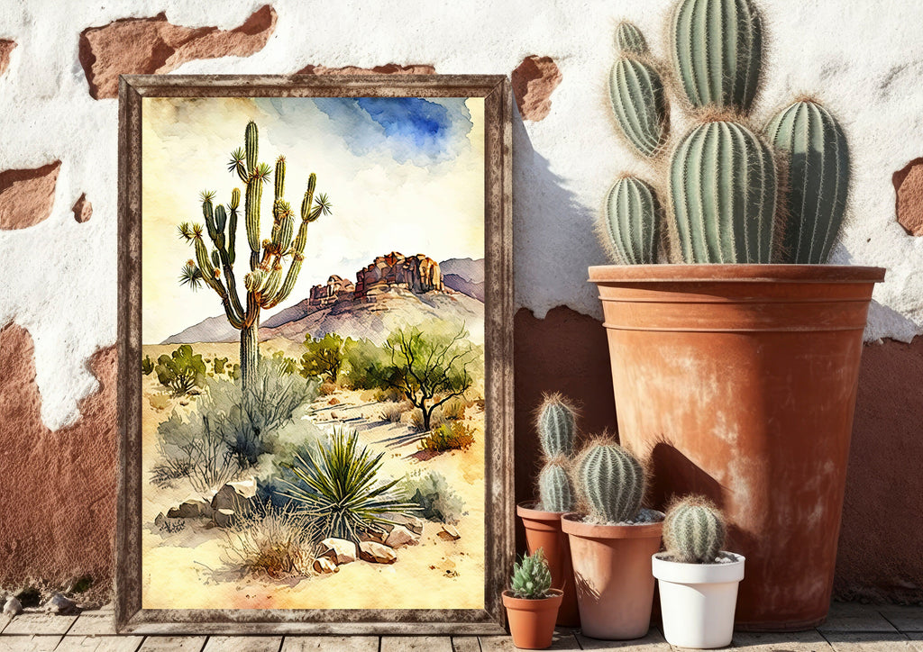 Desert Landscape Print Colorful Watercolor Wall Art Southwest Gift Saguaro Cactus Beautiful Nature Home Decor