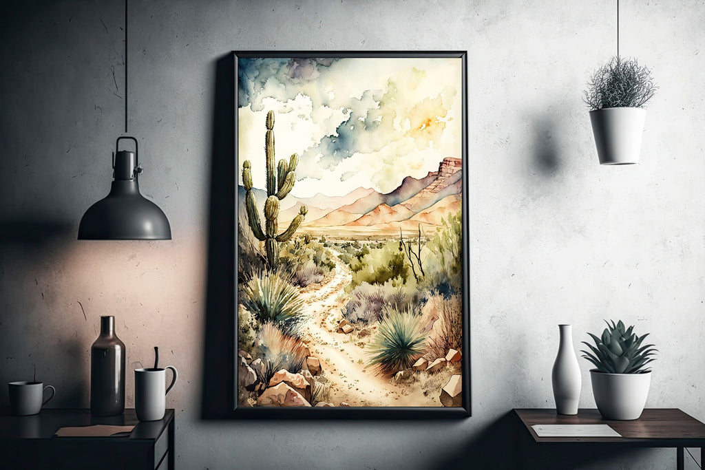 Desert Landscape Print Colorful Watercolor Wall Art Southwest Gift Saguaro Cactus Beautiful Nature Home Decor