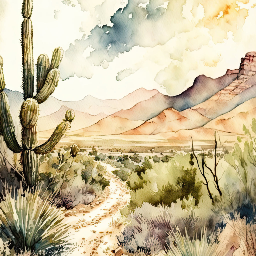 Desert Landscape Print Colorful Watercolor Wall Art Southwest Gift Saguaro Cactus Beautiful Nature Home Decor