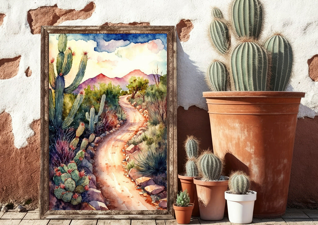 Desert Landscape Print Colorful Watercolor Wall Art Southwest Gift Saguaro Cactus Beautiful Nature Home Decor