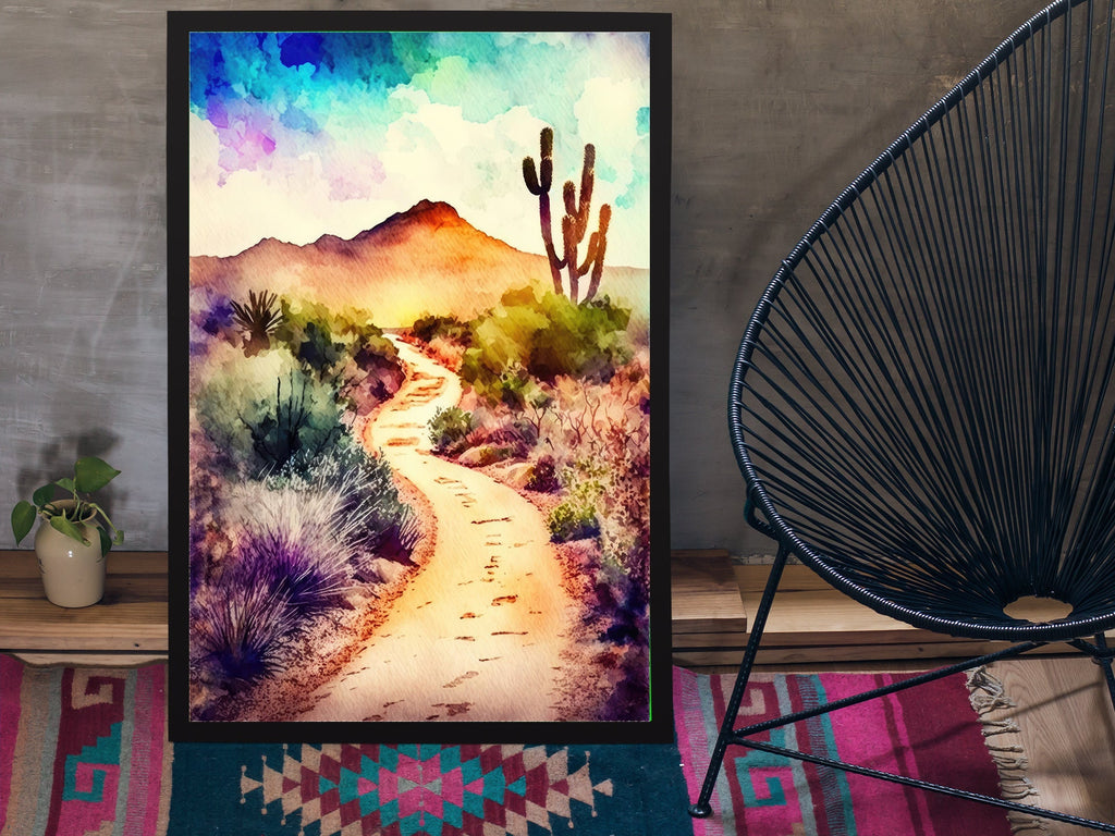 Desert Sunset Print Colorful Watercolor Wall Art Southwest Landscape Gift Saguaro Cactus Beautiful Nature Home Decor