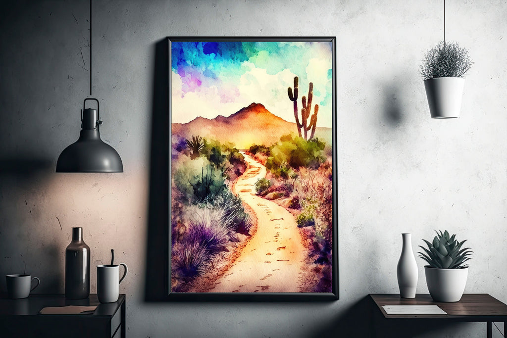 Desert Sunset Print Colorful Watercolor Wall Art Southwest Landscape Gift Saguaro Cactus Beautiful Nature Home Decor