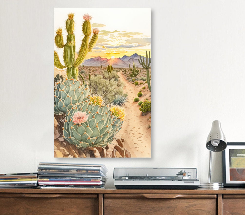 Desert Sunset Print Colorful Watercolor Wall Art Southwest Landscape Gift Saguaro Cactus Beautiful Nature Home Decor