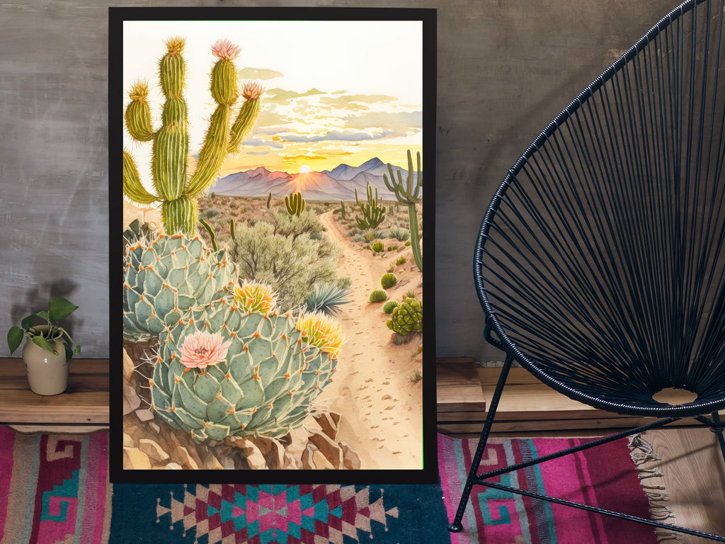 Desert Sunset Print Colorful Watercolor Wall Art Southwest Landscape Gift Saguaro Cactus Beautiful Nature Home Decor