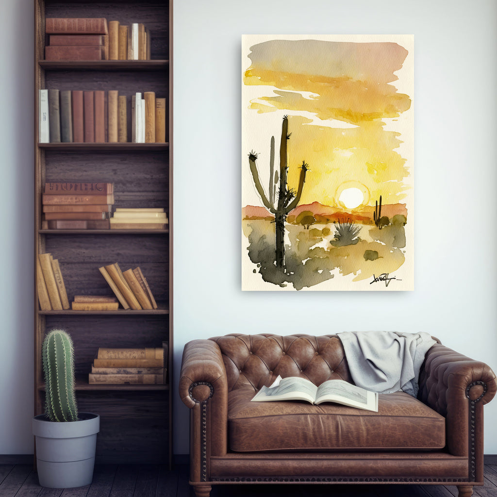 Desert Sunset Print Colorful Watercolor Wall Art Southwest Landscape Gift Saguaro Cactus Beautiful Nature Home Decor