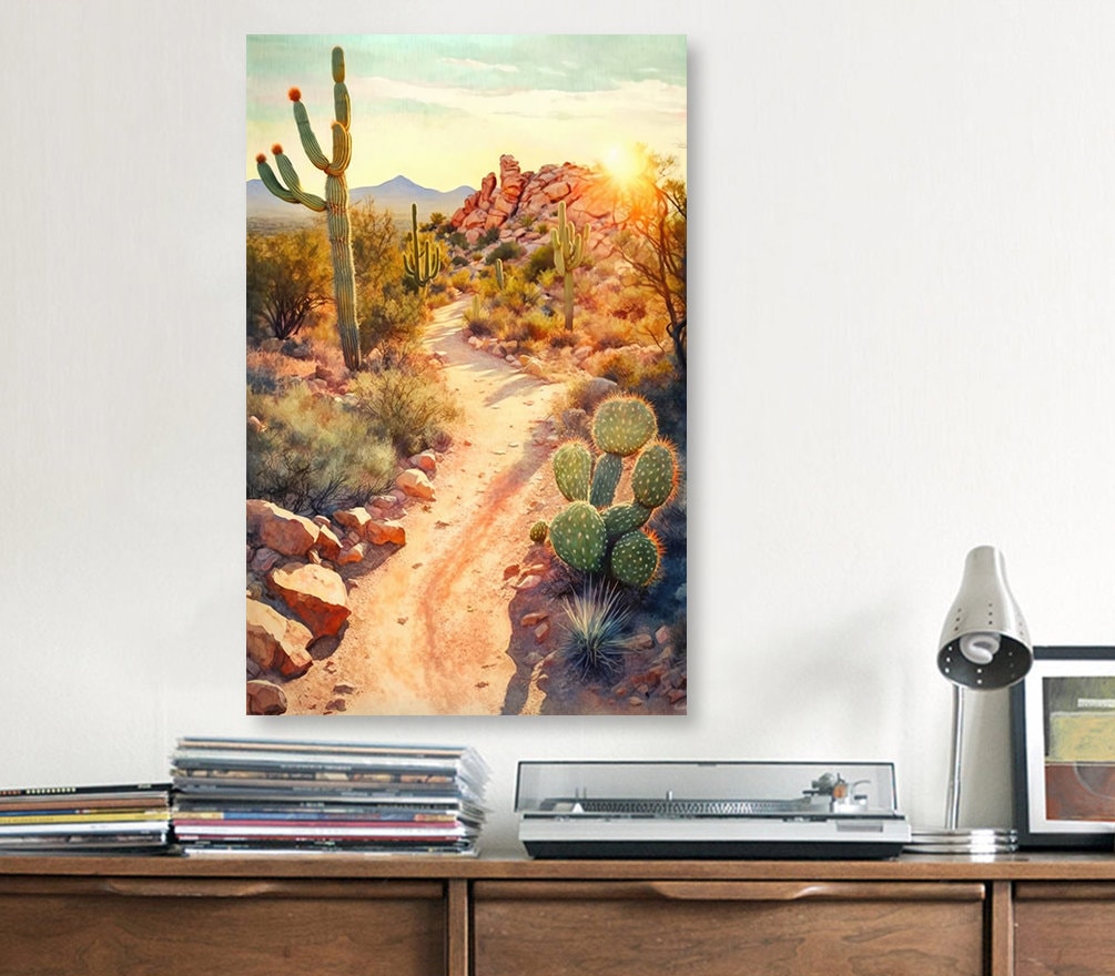 Desert Sunset Print Colorful Watercolor Wall Art Southwest Landscape Gift Saguaro Cactus Beautiful Nature Home Decor