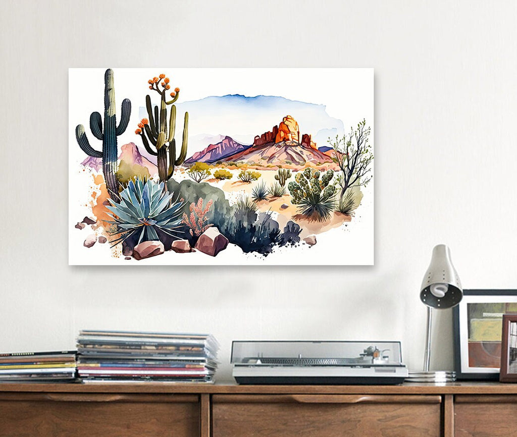 Desert Landscape Print Colorful Watercolor Wall Art Southwest Gift Saguaro Cactus Beautiful Nature Home Decor