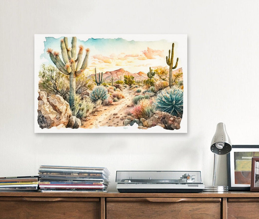 Desert Sunset Print Colorful Watercolor Wall Art Southwest Landscape Gift Saguaro Cactus Beautiful Nature Home Decor