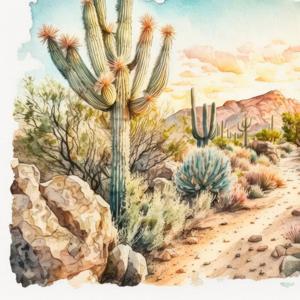 Desert Sunset Print Colorful Watercolor Wall Art Southwest Landscape Gift Saguaro Cactus Beautiful Nature Home Decor