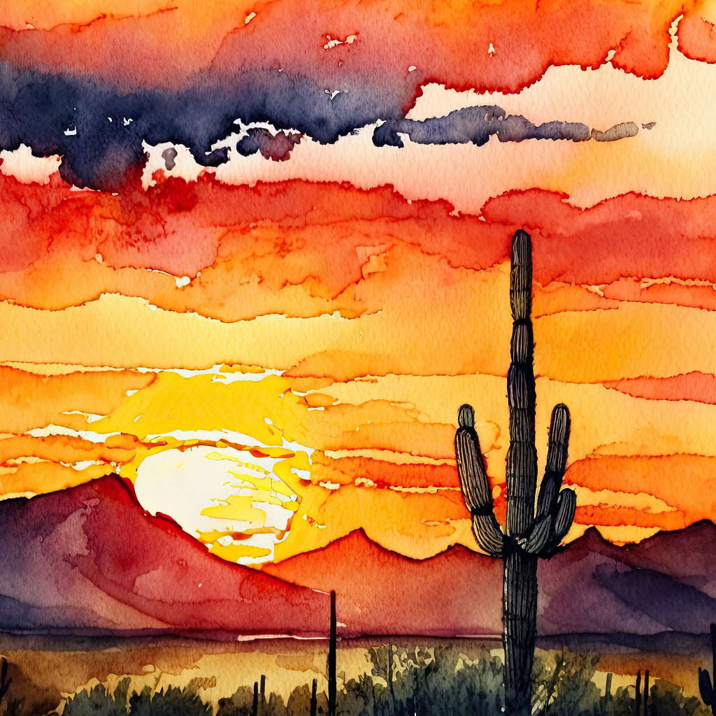 Desert Sunset Print Colorful Watercolor Wall Art Southwest Landscape Gift Saguaro Cactus Beautiful Nature Home Decor