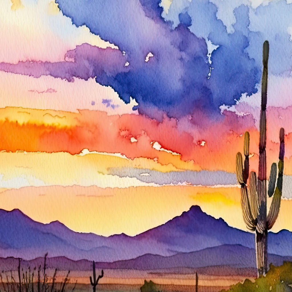 Desert Sunset Print Colorful Watercolor Wall Art Southwest Landscape Gift Saguaro Cactus Beautiful Nature Home Decor