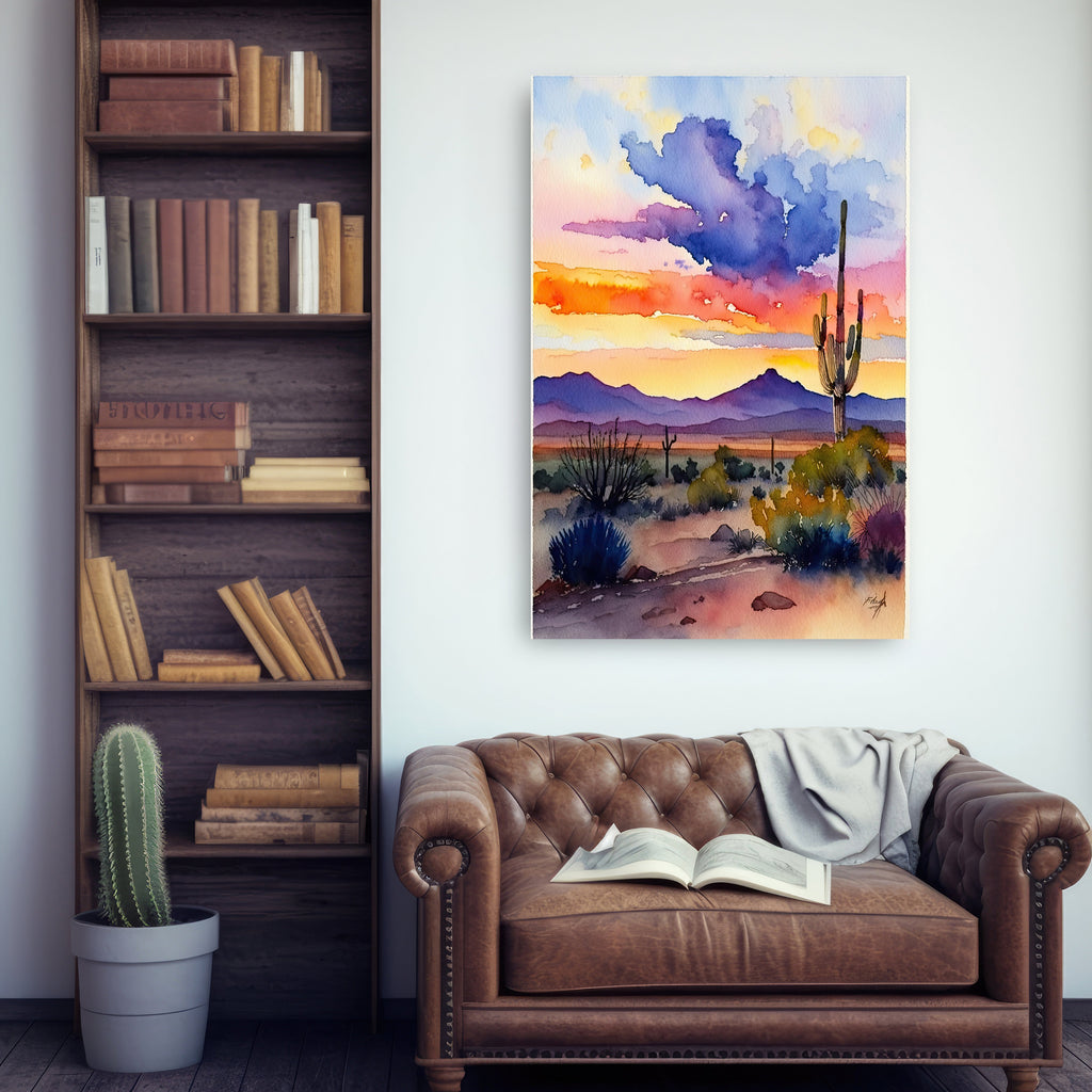 Desert Sunset Print Colorful Watercolor Wall Art Southwest Landscape Gift Saguaro Cactus Beautiful Nature Home Decor